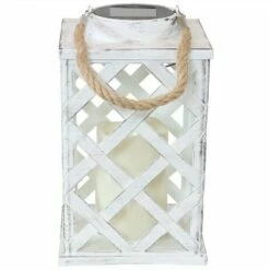 Sunnydaze Decor Sunnydaze Outdoor Modern Crosshatch Hanging Tabletop Solar LED Rustic Farmhouse Decorative Candle Lantern - 9" - White -Outdoor Lighting Sales Shop unnamed file 1005