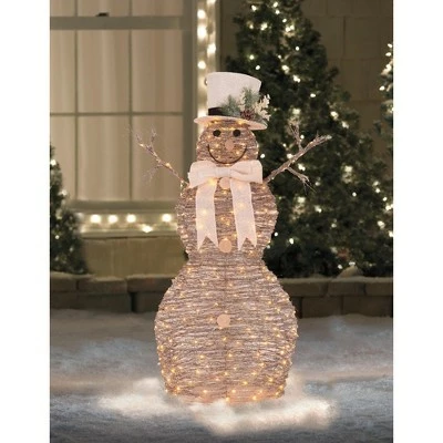 Northlight 48" LED Lighted Rattan Snowman Outdoor Christmas Decoration 5 Northlight 48" LED Lighted Rattan Snowman Outdoor Christmas Decoration - Image 3