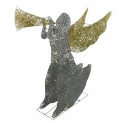 Northlight 46" Silver and Gold Lighted 3-D Glittered Angel Christmas Outdoor Decoration - Clear Lights