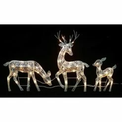 Northlight Set of 3 White Glittered Doe, Fawn and Reindeer Lighted Christmas Outdoor Decoration