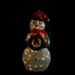 Northlight 38" White and Red Lighted Tinsel Snowman with Wreath Christmas Outdoor Decoration