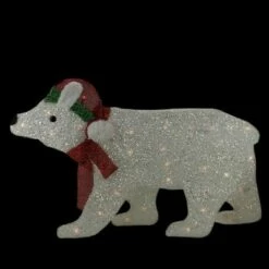 Northlight 19.25" White Lighted 2D Glittered Polar Bear Outdoor Christmas Decor