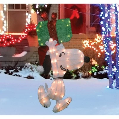 Northlight Peanuts Christmas 32" Prelit Snoopy Holding Present Outdoor Decoration - Clear Lights 4 Northlight Peanuts Christmas 32" Prelit Snoopy Holding Present Outdoor Decoration - Clear Lights - Image 2