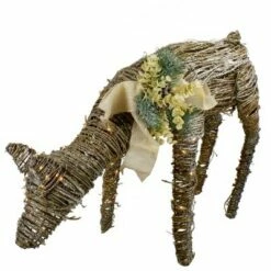 Northlight 38" LED Drinking Rattan Deer Fawn Christmas Yard Decorations