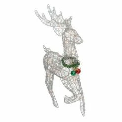 Northlight 25" Silver and Green Lighted Prancing Reindeer Christmas Outdoor Decor