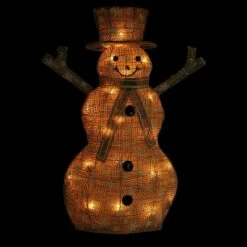 Northlight 24" Brown and White Lighted Snowflake Standing Snowman Christmas Outdoor Decor