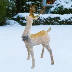 Northlight 48" White and Gold Lighted Standing Buck Outdoor Christmas Decor