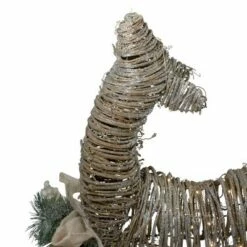 Northlight 32" 3D Pre-Lit Standing Rattan Reindeer with Ivory Bow and Pine Boughs and Cones Outdoor Christmas Decoration