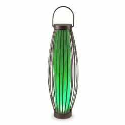 Garden Meadow 21-Inch High Solar-Powered Metal Barrel Lights with Handles, Set of 2