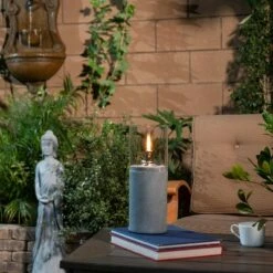 Alpine Corporation Outdoor Cement Stainless Steel Cylinder with Oil Burner Gray