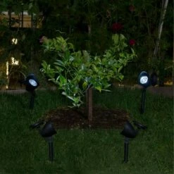 Alpine Corporation Set of 4 Outdoor Solar Powered Pathway LED Light Stakes Silver/Black