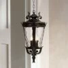 John Timberland Traditional Outdoor Ceiling Light Hanging Textured Black 23 3/4" Clear Hammered Glass Damp Rated for House Porch