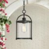 John Timberland Modern Outdoor Ceiling Light Hanging Black 15" Cylindrical Glass for Exterior House Porch Patio Deck