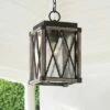 Possini Euro Design Rustic Outdoor Ceiling Light Hanging Bronze Wood Finish 14 1/2" Clear Seedy Glass Lantern Exterior House Porch Patio -Outdoor Lighting Sales Shop unnamed file 2203