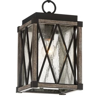 Possini Euro Design Rustic Outdoor Ceiling Light Hanging Bronze Wood Finish 14 1/2" Clear Seedy Glass Lantern Exterior House Porch Patio 4 Possini Euro Design Rustic Outdoor Ceiling Light Hanging Bronze Wood Finish 14 1/2" Clear Seedy Glass Lantern Exterior House Porch Patio - Image 2