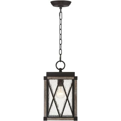 Possini Euro Design Rustic Outdoor Ceiling Light Hanging Bronze Wood Finish 14 1/2" Clear Seedy Glass Lantern Exterior House Porch Patio 8 Possini Euro Design Rustic Outdoor Ceiling Light Hanging Bronze Wood Finish 14 1/2" Clear Seedy Glass Lantern Exterior House Porch Patio - Image 6