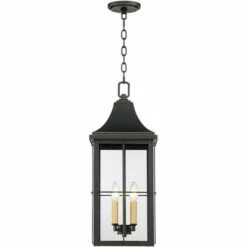John Timberland Traditional Outdoor Hanging Light Fixture Black Warm Gold 24 3/4" Clear Glass Panels Exterior House Porch Patio -Outdoor Lighting Sales Shop unnamed file 2214
