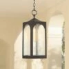 Possini Euro Design Modern Outdoor Ceiling Light Hanging Bronze 19" Seedy Glass Lantern for Exterior House Porch Patio Deck