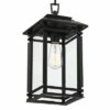 John Timberland Mission Outdoor Hanging Ceiling Light Fixture Matte Black Metal 17" Clear Glass Panels Shade Exterior House Porch Patio