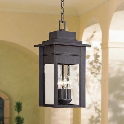 Franklin Iron Works Outdoor Ceiling Light Hanging Lantern Black Specked Gray 17 1/2" Clear Glass for Exterior House Porch Patio 1 Franklin Iron Works Outdoor Ceiling Light Hanging Lantern Black Specked Gray 17 1/2" Clear Glass for Exterior House Porch Patio