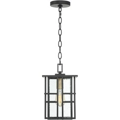 Possini Euro Design Modern Outdoor Ceiling Light Hanging Black Geometric Frame 12 1/2" Seedy Glass for Exterior House Porch Patio 7 Possini Euro Design Modern Outdoor Ceiling Light Hanging Black Geometric Frame 12 1/2" Seedy Glass for Exterior House Porch Patio - Image 6