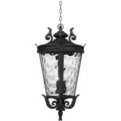 John Timberland Traditional Outdoor Light Hanging Textured Black Scroll 30" Clear Hammered Glass Damp Rated for Porch Patio -Outdoor Lighting Sales Shop unnamed file 2279