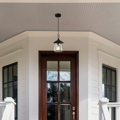 9.5" Metal/Glass Outdoor Pendant Light Black - LNC 4 9.5" Metal/Glass Outdoor Pendant Light Black - LNC - Image 2