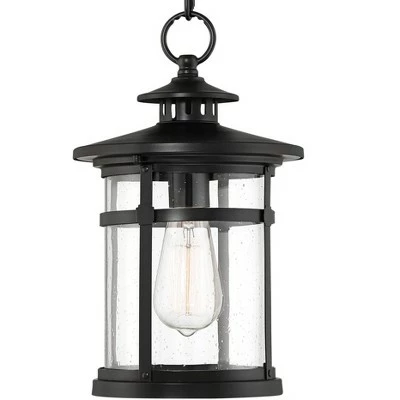 Franklin Iron Works Modern Outdoor Hanging Light Matte Black 13 3/4" Clear Seedy Glass Exterior House Porch Patio Outside Deck 4 Franklin Iron Works Modern Outdoor Hanging Light Matte Black 13 3/4" Clear Seedy Glass Exterior House Porch Patio Outside Deck - Image 2