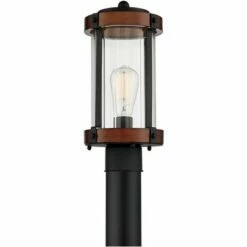John Timberland Rustic Industrial Outdoor Post Light Fixture Black Dark Wood Finish 13 3/4" Clear Glass Shade Exterior House Porch -Outdoor Lighting Sales Shop unnamed file 2366