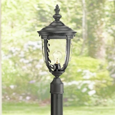 John Timberland Traditional Outdoor Post Light with Flat Base Pole Texturized Black 99 3/4" Clear Hammered Glass for Garden Yard 4 John Timberland Traditional Outdoor Post Light with Flat Base Pole Texturized Black 99 3/4" Clear Hammered Glass for Garden Yard - Image 2