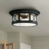 John Timberland Outdoor Ceiling Light Fixture Black 12" Seedy Glass for Exterior House Porch