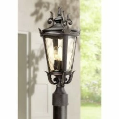 John Timberland Traditional Outdoor Post Light Veranda Bronze Ornate Scroll 20 1/2" Champagne Hammered Glass for Exterior Yard