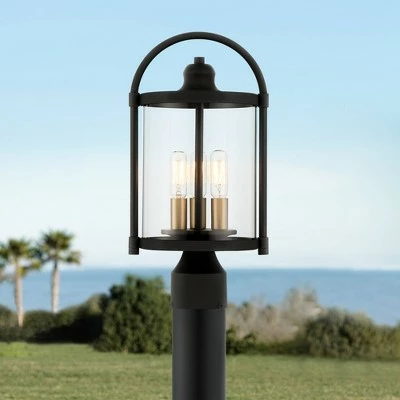 John Timberland Modern Outdoor Post Light Fixture Black Warm Brass Metal 15 3/4" Clear Glass Exterior House Porch Patio Outside 3 John Timberland Modern Outdoor Post Light Fixture Black Warm Brass Metal 15 3/4" Clear Glass Exterior House Porch Patio Outside