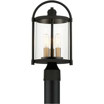 John Timberland Modern Outdoor Post Light Fixture Black Warm Brass Metal 15 3/4" Clear Glass Exterior House Porch Patio Outside 5 John Timberland Modern Outdoor Post Light Fixture Black Warm Brass Metal 15 3/4" Clear Glass Exterior House Porch Patio Outside - Image 3