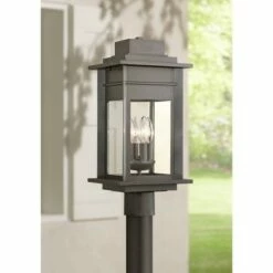 Franklin Iron Works Outdoor Post Light Fixture Black Specked Gray 19 1/2" Clear Glass for Exterior Garden Yard Patio Driveway