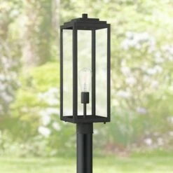 John Timberland Modern Contemporary Outdoor Post Light Fixture Mystic Black 21 3/4" Clear Glass Exterior House Porch Patio Outside
