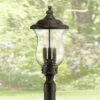 Franklin Iron Works Outdoor Post Light Fixture LED Dimmable Bronze 23" Clear Seedy Glass for Exterior Garden Yard Driveway