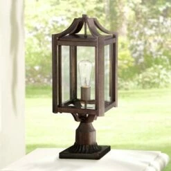 Franklin Iron Works Rustic Farmhouse Outdoor Post Light Fixture Bronze Iron 20 1/4" Clear Beveled Glass for Exterior Garden Yard