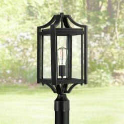 Franklin Iron Works Rustic Farmhouse Outdoor Post Light Fixture Black 20 1/4" Clear Glass House Porch Patio Garden Yard Walkway