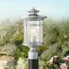 Franklin Iron Works Industrial Outdoor Post Light Fixture with Adaptor Chrome 15 1/2" Seedy Glass Damp Location for Exterior House