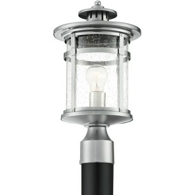 Franklin Iron Works Industrial Outdoor Post Light Fixture with Adaptor Chrome 15 1/2" Seedy Glass Damp Location for Exterior House 6 Franklin Iron Works Industrial Outdoor Post Light Fixture with Adaptor Chrome 15 1/2" Seedy Glass Damp Location for Exterior House - Image 4