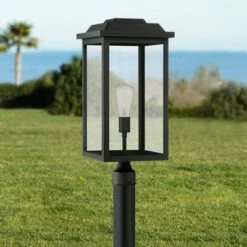 John Timberland Modern Outdoor Post Light Fixture Textured Black 22 1/2" Clear Glass for Exterior House Porch Patio Outside Deck