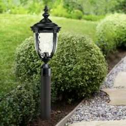 John Timberland Outdoor Post Light Fixture LED Matte Black 33" Clear Hammered Glass for Exterior House Porch Patio Garden Yard