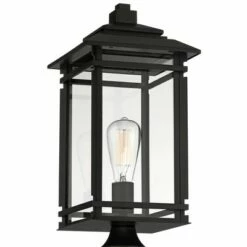 John Timberland Mission Outdoor Post Light Fixture Matte Black Metal 19 1/2" Clear Glass for Exterior House Porch Patio Deck Home