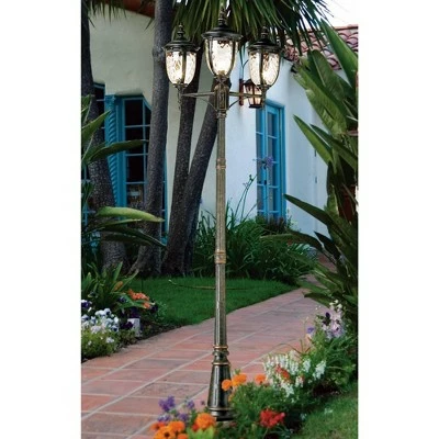 John Timberland Traditional Outdoor Post Light Street Lantern 3 Light Veranda Bronze 96" Clear Hammered Glass for Exterior Yard 4 John Timberland Traditional Outdoor Post Light Street Lantern 3 Light Veranda Bronze 96" Clear Hammered Glass for Exterior Yard - Image 2