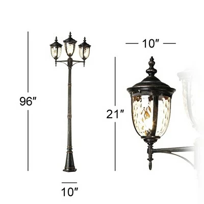 John Timberland Traditional Outdoor Post Light Street Lantern 3 Light Veranda Bronze 96" Clear Hammered Glass for Exterior Yard 7 John Timberland Traditional Outdoor Post Light Street Lantern 3 Light Veranda Bronze 96" Clear Hammered Glass for Exterior Yard - Image 5