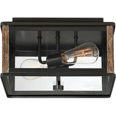 John Timberland Modern Western Flushmount Outdoor Ceiling Light Fixture Bronze Wood Finish Grain 13" Clear Glass for Exterior House Porch 6 John Timberland Modern Western Flushmount Outdoor Ceiling Light Fixture Bronze Wood Finish Grain 13" Clear Glass for Exterior House Porch - Image 4