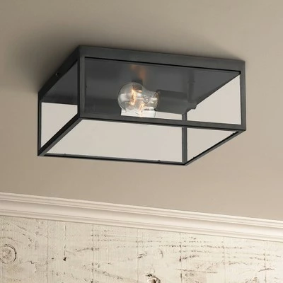John Timberland Modern Outdoor Ceiling Light Fixture Matte Black 12" Clear Glass Panels Square Exterior House Porch Patio Outside 3 John Timberland Modern Outdoor Ceiling Light Fixture Matte Black 12" Clear Glass Panels Square Exterior House Porch Patio Outside
