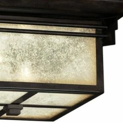 Franklin Iron Works Mission Outdoor Ceiling Light Fixture Walnut Bronze 15" Frosted Cream Glass Damp Rated for Exterior House
