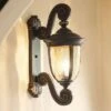 John Timberland Outdoor Wall Light Fixture Bronze Scroll 24" Champagne Hammered Glass for Exterior House Porch Patio